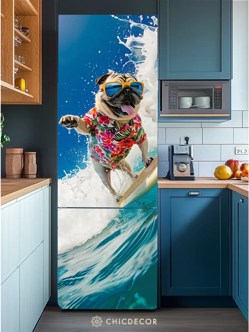 Наклейка интерьерная на холодильник мопс на сапе