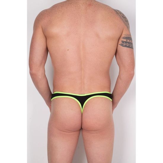 Мужские трусы стринги черно-белые с желтой резинкой Cosmos Colors PC10_YWB
