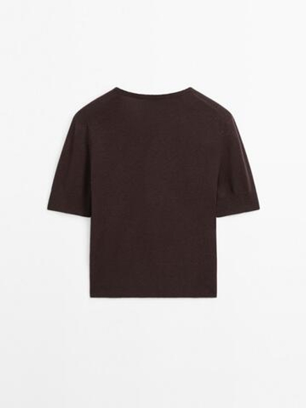 Massimo Dutti Свитер с короткими рукавами из смесовой шерсти, шоколадный