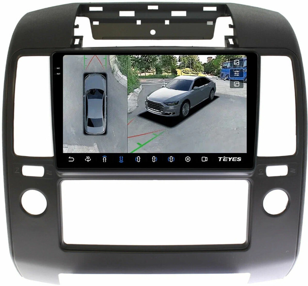 Магнитола для Nissan Navara D40 2004-2014 (кондиционер) - Teyes CC3-2K-360 монитор 9.5" 2K QLED на Android 10, 6Гб+128Гб, CarPlay, 4G SIM-слот, 4 камеры в комплекте