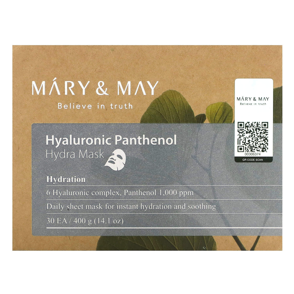Mary & May, Гиалуроновый пантенол, маска для красоты Hydra, 30 шт., 400 г (14,1 унции)