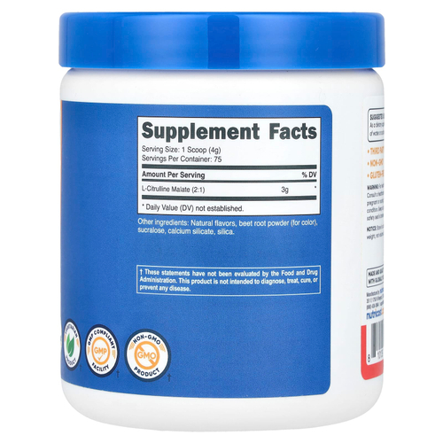 Nutricost, L-цитруллин малат 2: 1, фруктовый пунш, 300 г (10,7 унции)