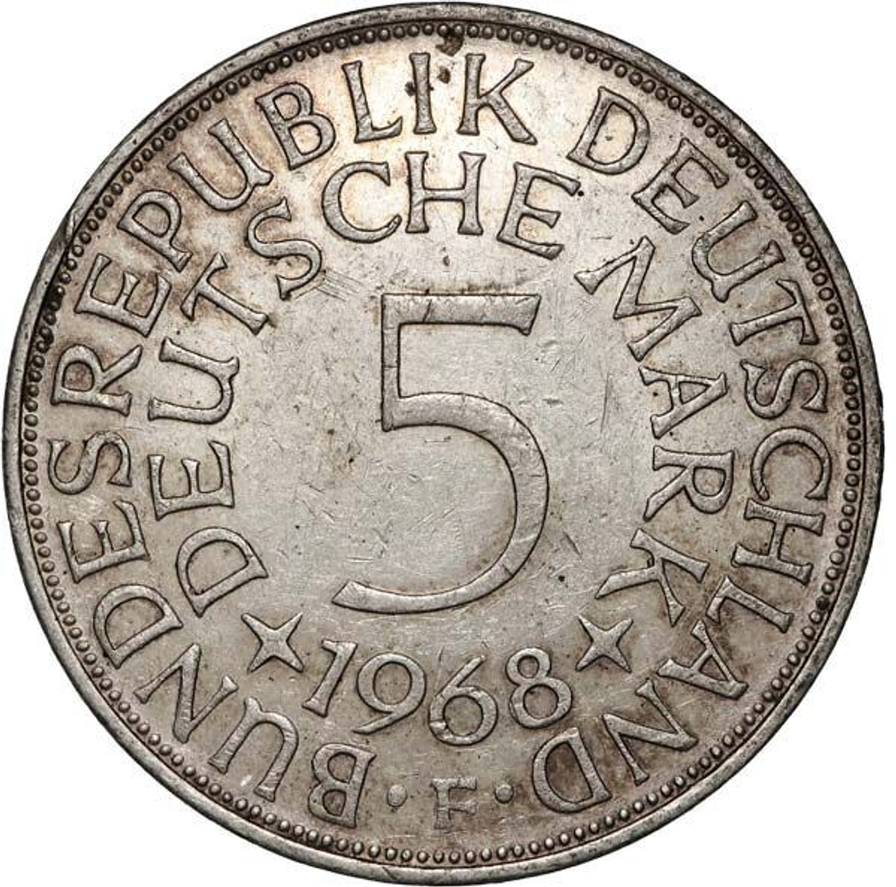 Germany, 5 Mark 1968 – Federal Eagle (Stuttgart Mint - "F"), AU