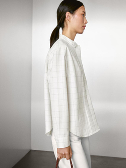 Massimo Dutti Рубашка в клетку с защипами, бежевый