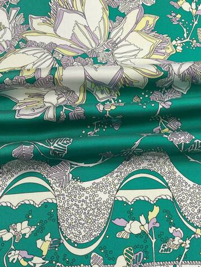 Шелк твил Emilio Pucci бирюзовый с дизайнерским принтом (КУПОНЫ)