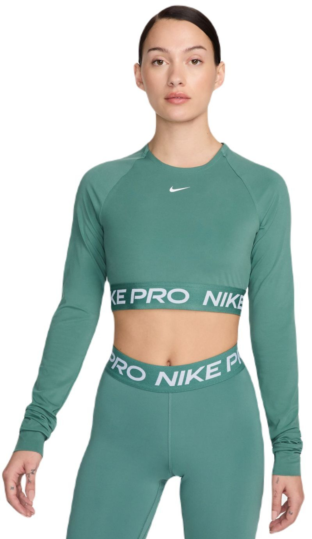 Женская теннисная футболка (Дл. Рукава) Nike Pro 365 Dri-Fit Cropped Long-Sleeve Top - bicoastal/white