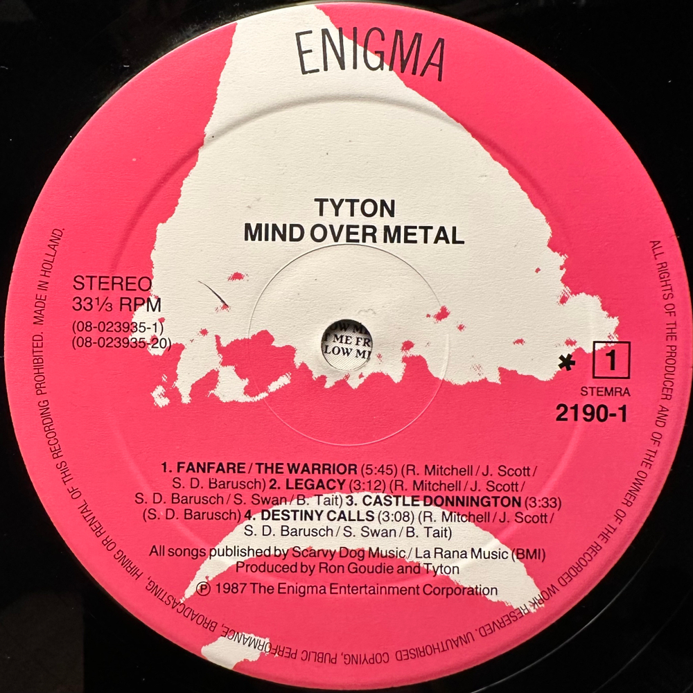 Tyton ‎– Mind Over Metal (Голландия 1987г.)
