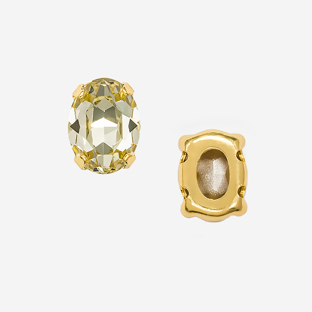 Кристалл Овал (Oval Fancy Stone) в цапах, оттенок "Лимонад"/"Jonquel", 8*6мм, позолота