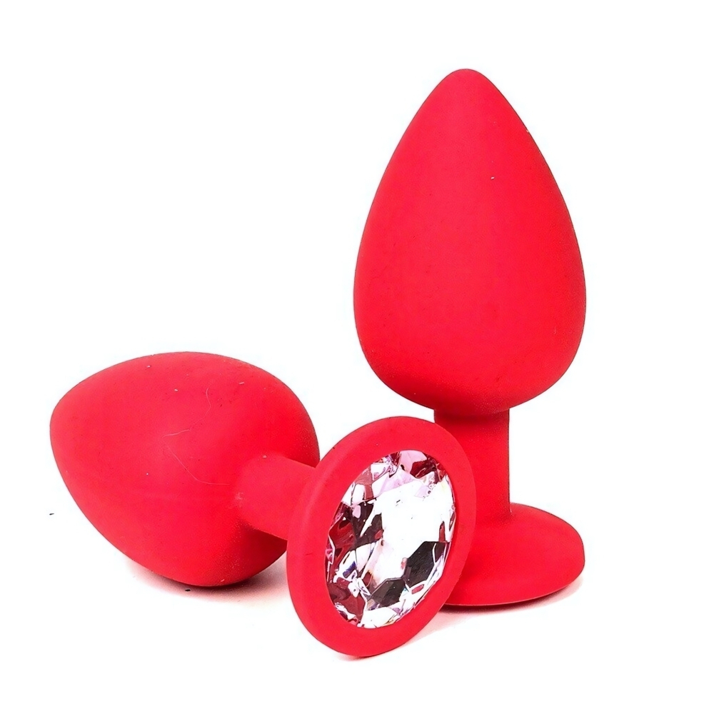 Анальная втулка красная с кристаллом Large светло розовый 9 см