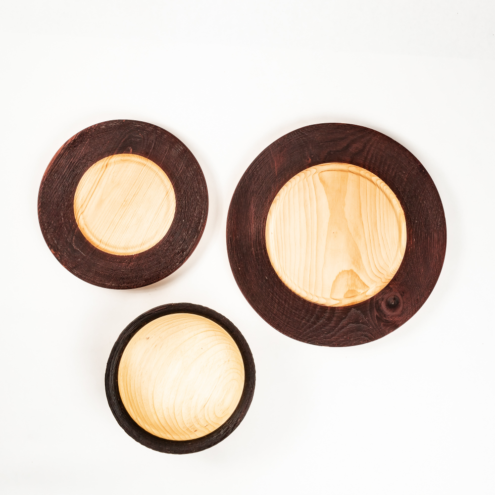 Набор деревянных тарелок из дерева сибирский кедр - 3 шт. TN81