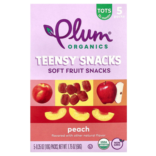Plum Organics, снеки с фруктами для детей, со вкусом персика, 5 упаковок по 10 г (0,35 унции) каждая