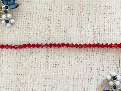 Бусины граненые Биконус стекло на леске, р. 4х4 мм, отверстие 1 мм, ~ 105 бусин*10 нитей, тёмно-красный