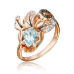 Кольцо «Ирис» из красного золота с миксом камней и эмалью