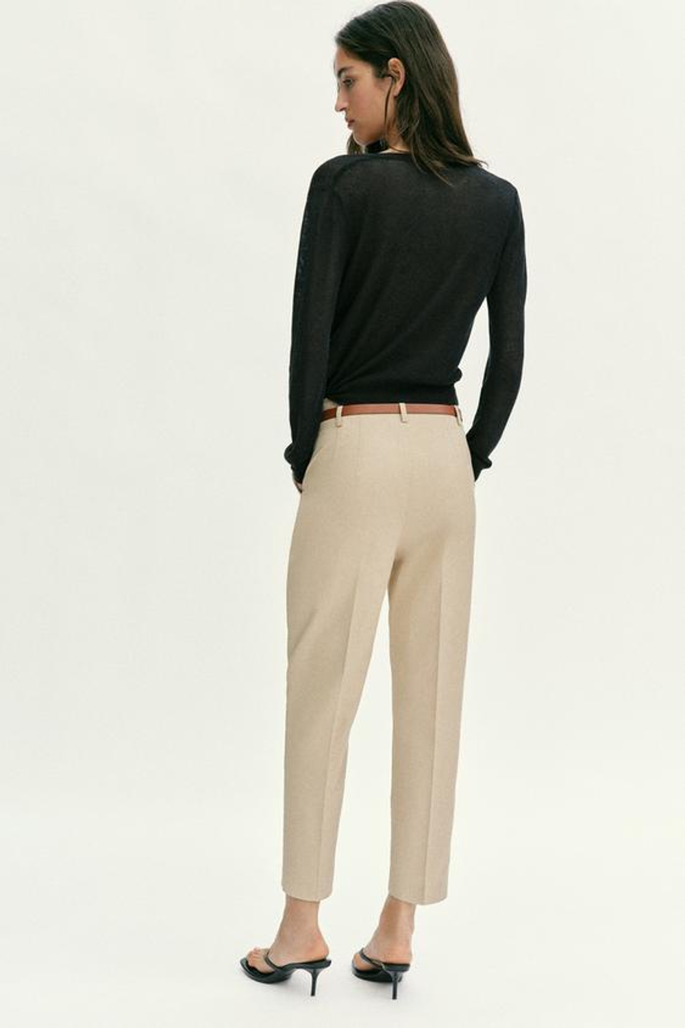 ZARA БРЮКИ С ВЫСОКОЙ ПОСАДКОЙ И РЕМНЕМ, СВЕТЛЫЙ ЖЕЛТО-КОРИЧНЕВЫЙ