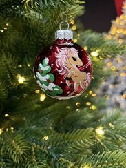 Стеклянный шар Лошадка 60 мм., красный, стекло, Ёлочка (С29-1/2)