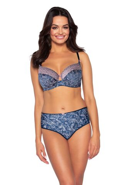 Бюстгальтер с мягкой чашкой из трикотажа с растительным рисунком (Размер: 95E) (Цвет: темно-синий)