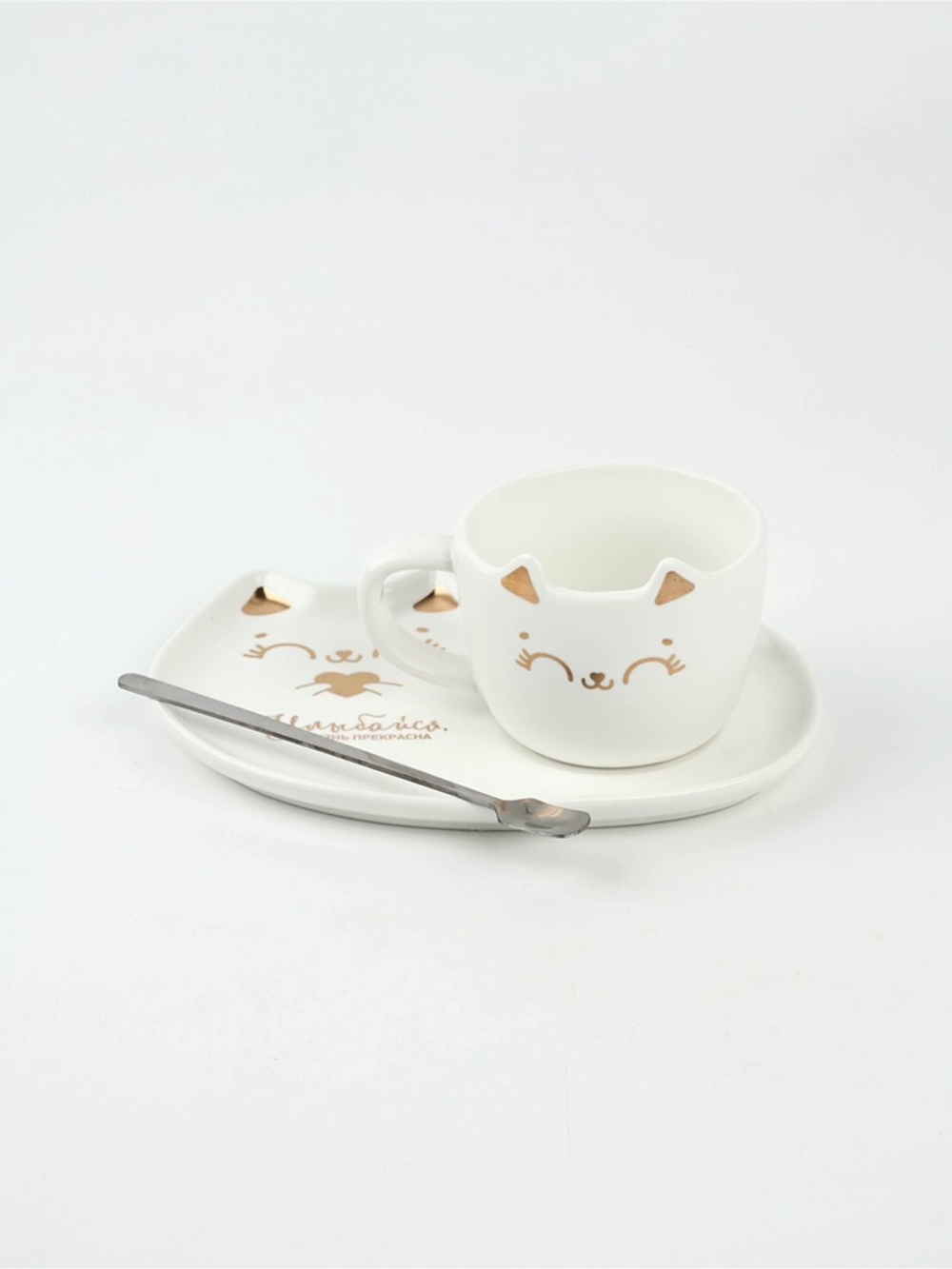 Чайная пара «Улыбайся»: кружка 200 мл, блюдце 18×11 см, ложка