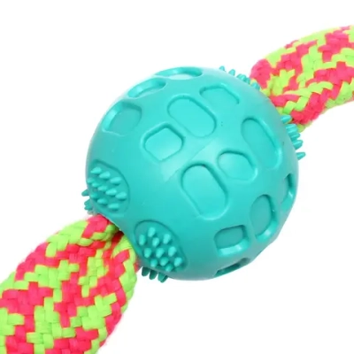 Игрушка-канат для всех пород собак с мячиком «Счастливый хвост!», цвет ярко-зеленый, 40*6см/95гр