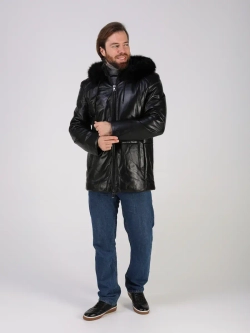 Куртка зимняя кожаная с капюшоном пуховик