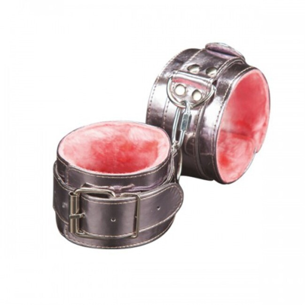 Наручники с розовым мехом из искусственной кожи (Цвет: серебристый с розовым)