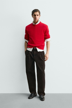 ZARA БРЮКИ RELAXED FIT ИЗ ВЕЛЬВЕТА С ЭФФЕКТОМ ПОТЕРТОСТИ LIMITED EDITION, КОРИЧНЕВЫЙ