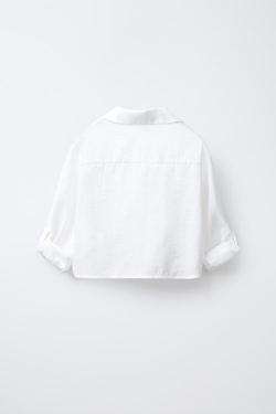 ZARA РУБАШКА СТРУЯЩЕГОСЯ КРОЯ С УЗЛОМ, ЖЕЛТОВАТО-БЕЛЫЙ