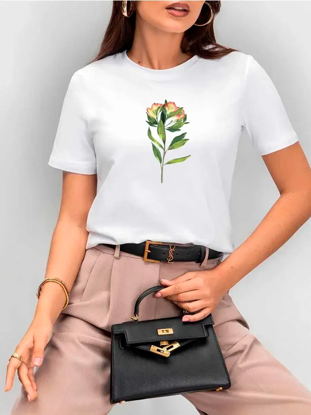 Футболка больших размеров с принтом цветок