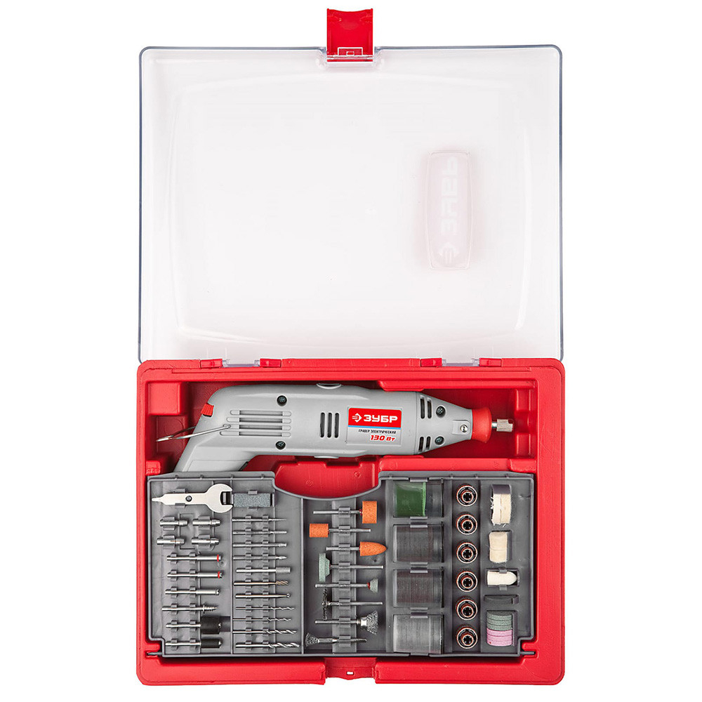 Гравер электрический Зубр с набором мини-насадок в кейсе 176 предметов ЗГ-130ЭК H17