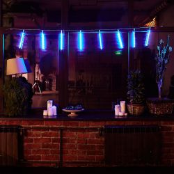 ULD-E2403-144-DTK BLUE IP44 METEOR Занавес светодиодный фигурный Падающие звезды. соединяемый. 2х0.3м. 8 подвесов. Синий свет. Провод прозрачный. TM Uniel.