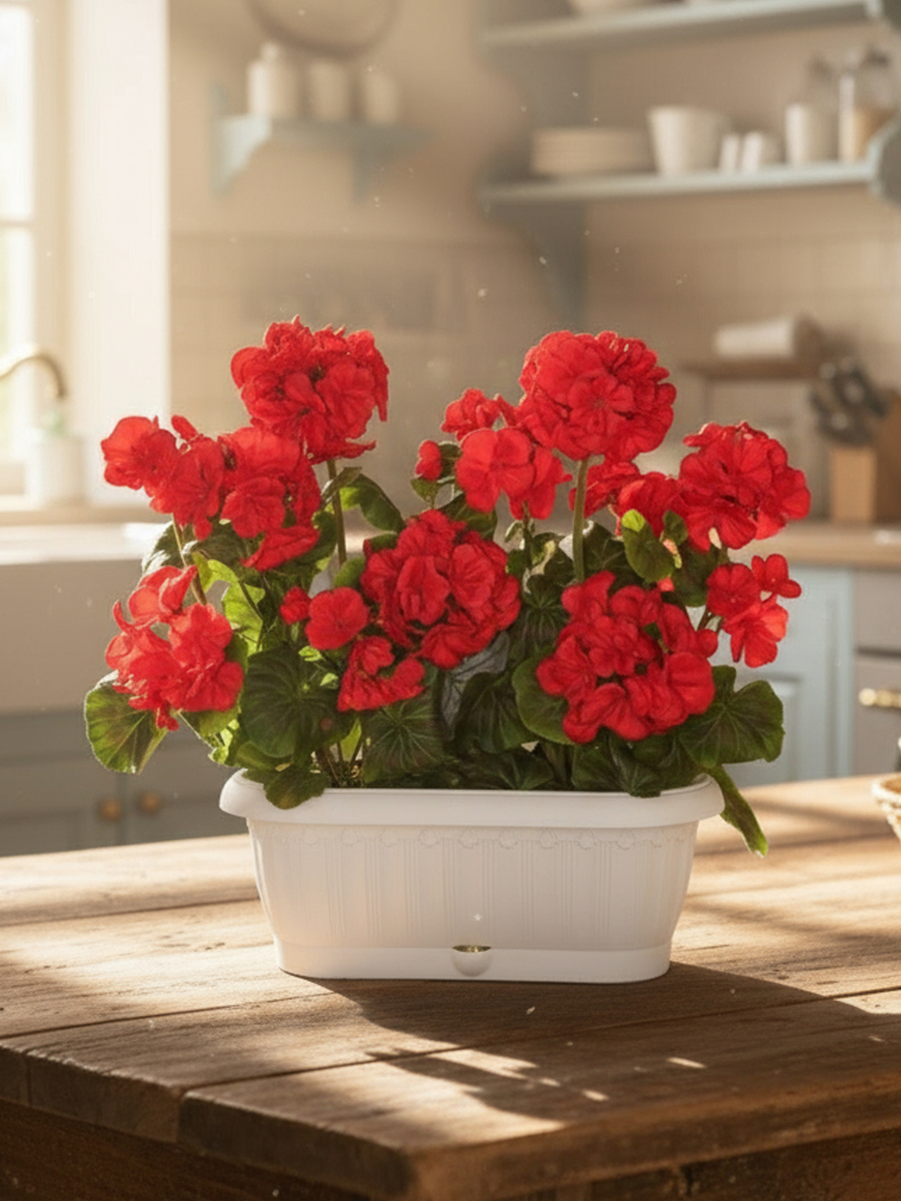 Искусственные цветы Герань красная 40см в балконном ящике