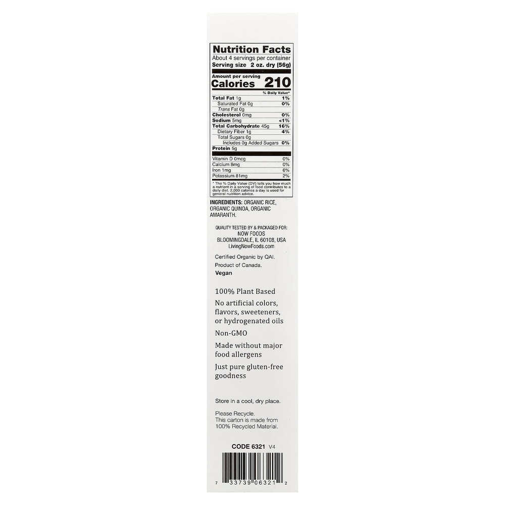NOW Foods, Living NOW®, органические рожки из смеси злаков и киноа, без глютена, 227 г (8 унций)
