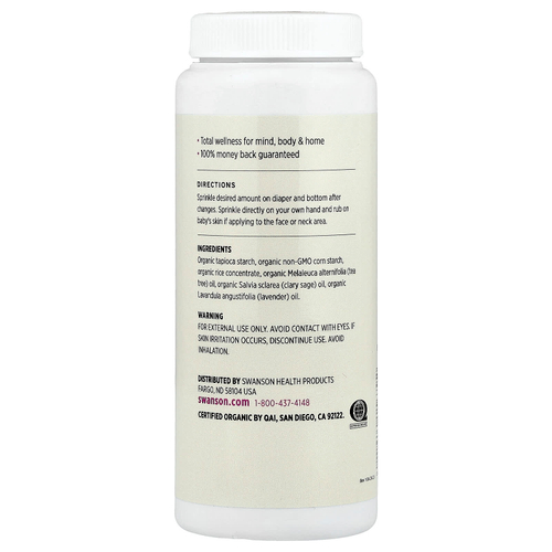 Swanson Vitamins, Сертифицированная органическая детская присыпка, с лавандой, 71 г (2,5 унции)