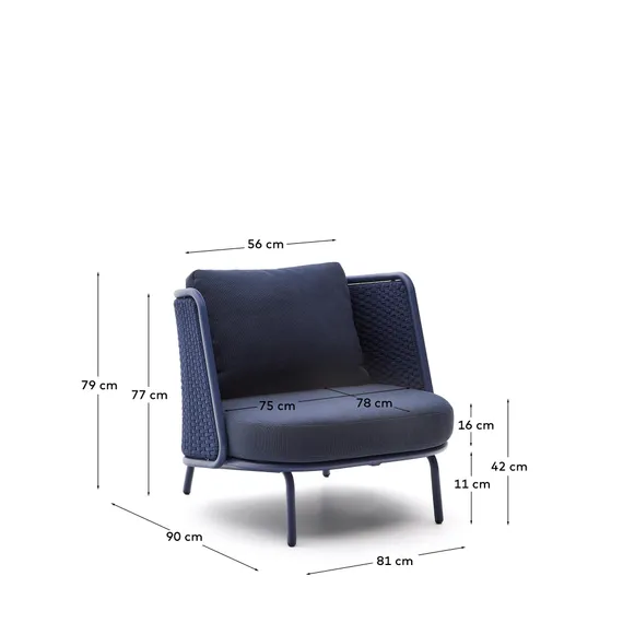 Уличное кресло Sedalis из алюминия синего цвета с канатным шнуром