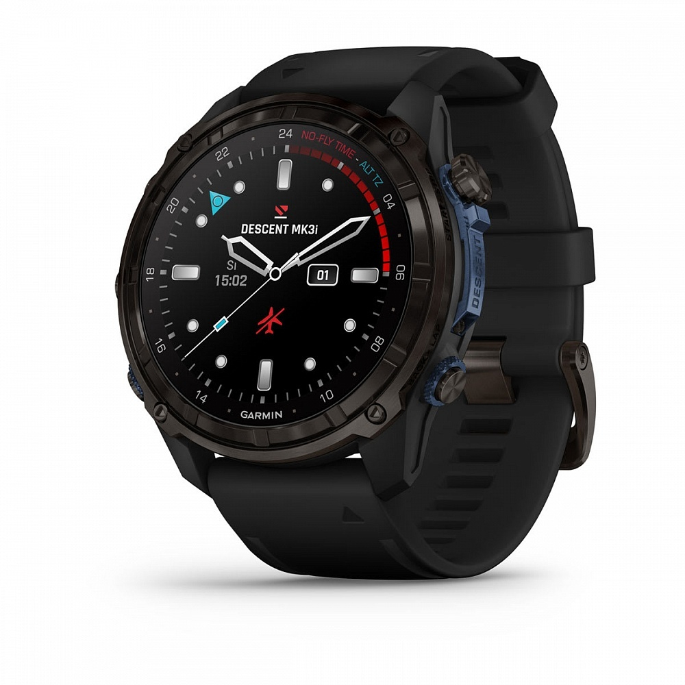 Часы для дайвинга Garmin Descent Mk3i, титановый угольно-серый, DLC, 51 мм, черный силиконовый ремешок, 010-02752-11