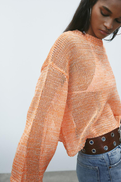 ZARA СВИТЕР ИЗ АЖУРНОГО ТРИКОТАЖА, ОРАНЖЕВЫЙ