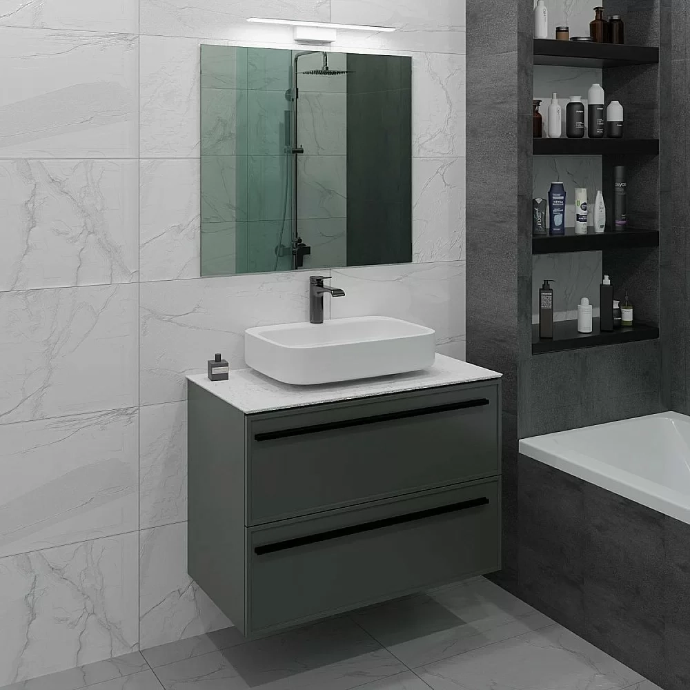 Тумба с раковиной LA FENICE Elba Grigio TWIN 100 серая/столешница белая