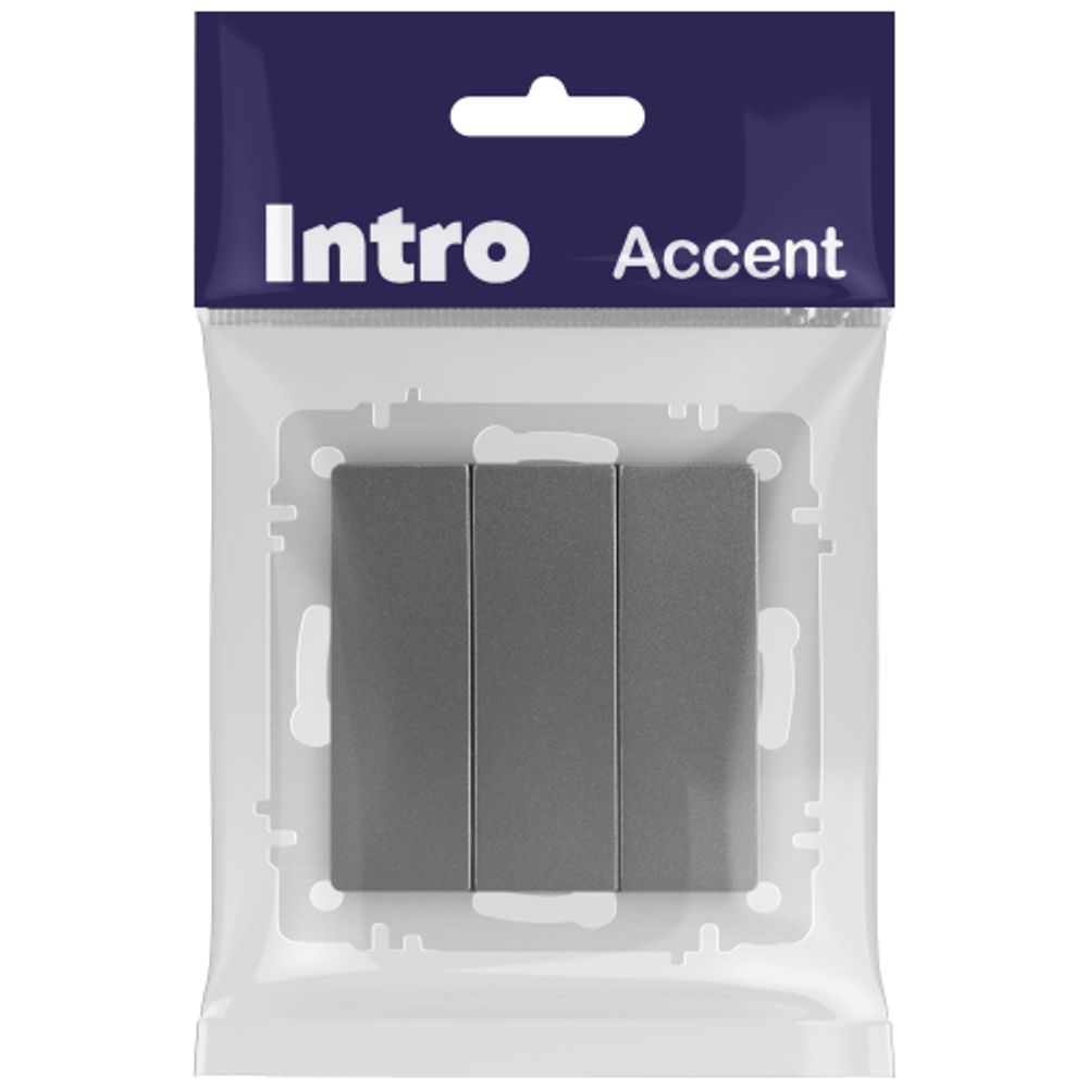 Выключатель Intro Accent 6-106-07 тройной, 10А-250В, IP20, СУ, AL/CU, графит | Intro