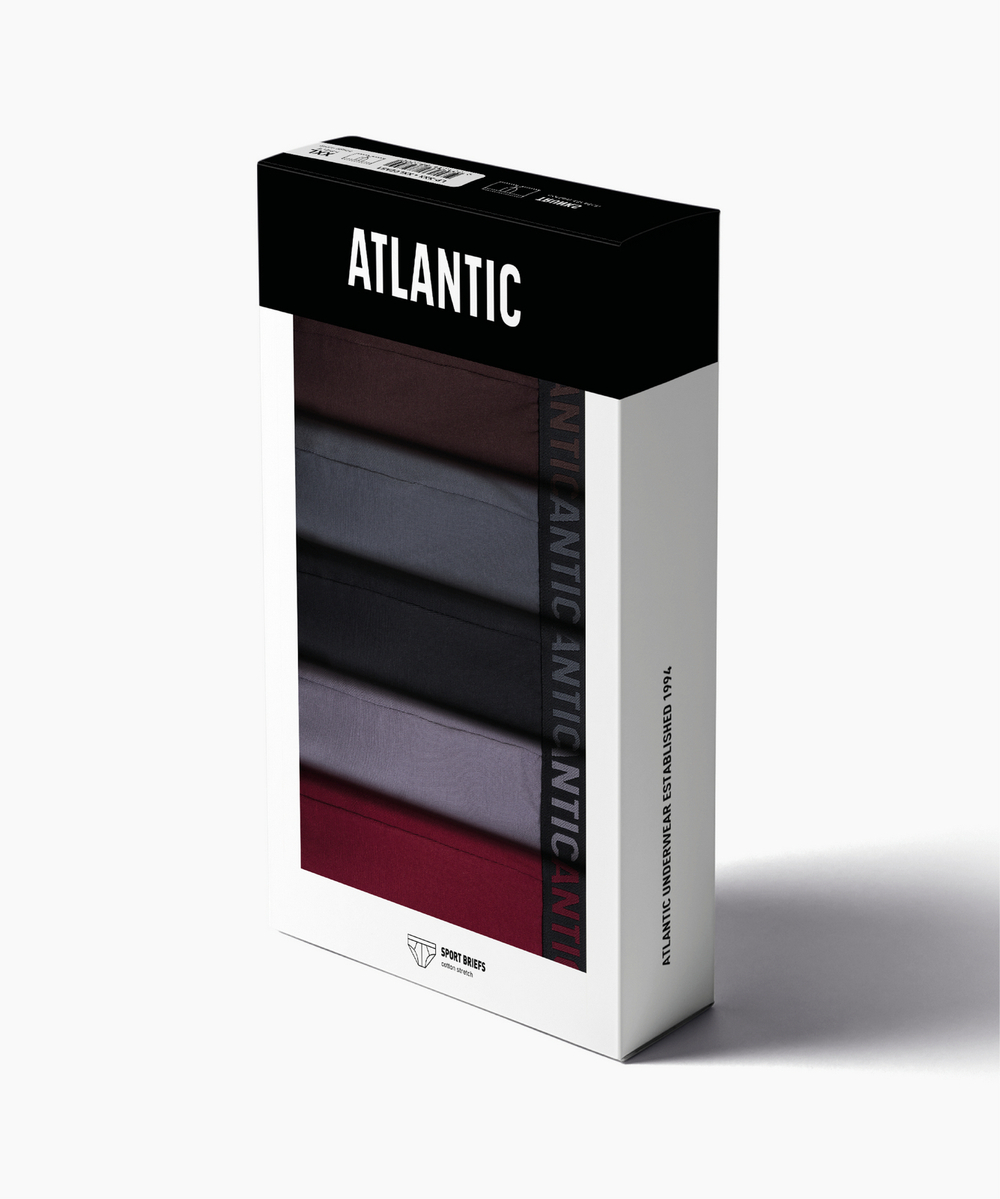 Мужские трусы слипы спорт Atlantic, набор 5 шт., хлопок, коричневые + графитовые + чёрные + фиолетово-серые + каберне, 5SMP-004