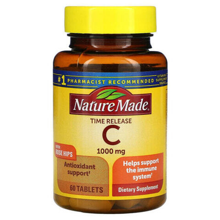 Витамин C Nature Made, витамин С с плодами шиповника, медленное высвобождение, 1000 мг, 60 таблеток