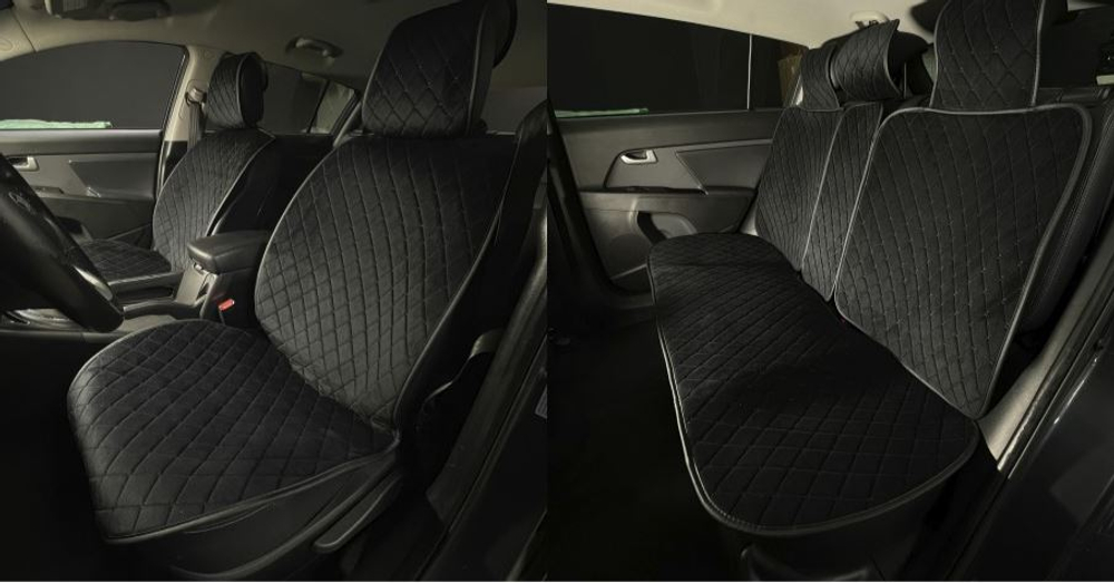 Накидки сидений ПОЛНЫЙ Coolpart MAXIMAL (кт11пр) - JJ-13-BLBL - Алькантара Ромб черный/ шов черный