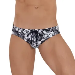 Мужские плавки черные с белым принтом Clever Moda RIDDLE SWIMSUIT BRIEF 115011