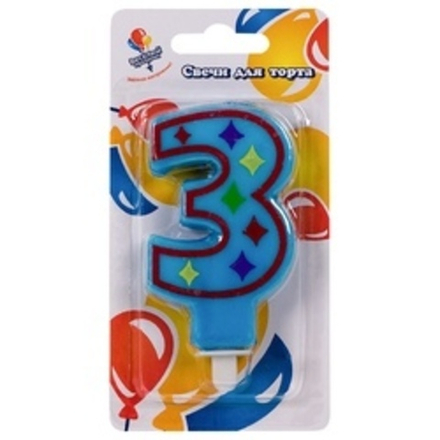 Свеча Цифра 3 яркая 8см с держателем