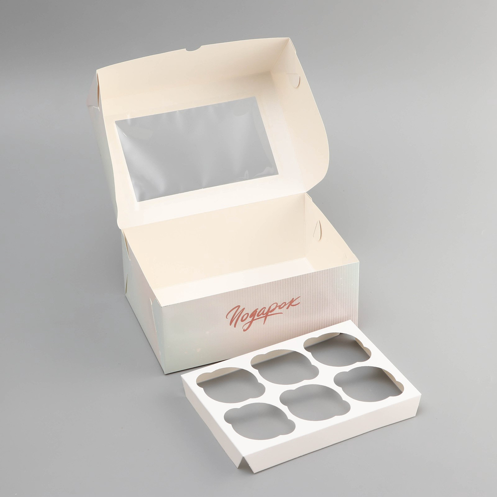 Упаковка для капкейков с окном "Загадай желание" (6 ячеек ) 25*17*10 см