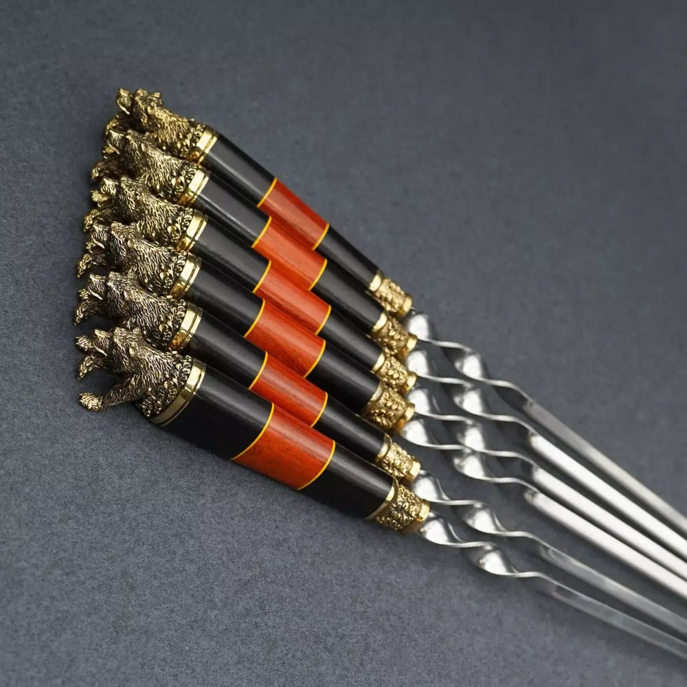 Подарочный набор шампуров "Царь Леса", рукояти граб-падук