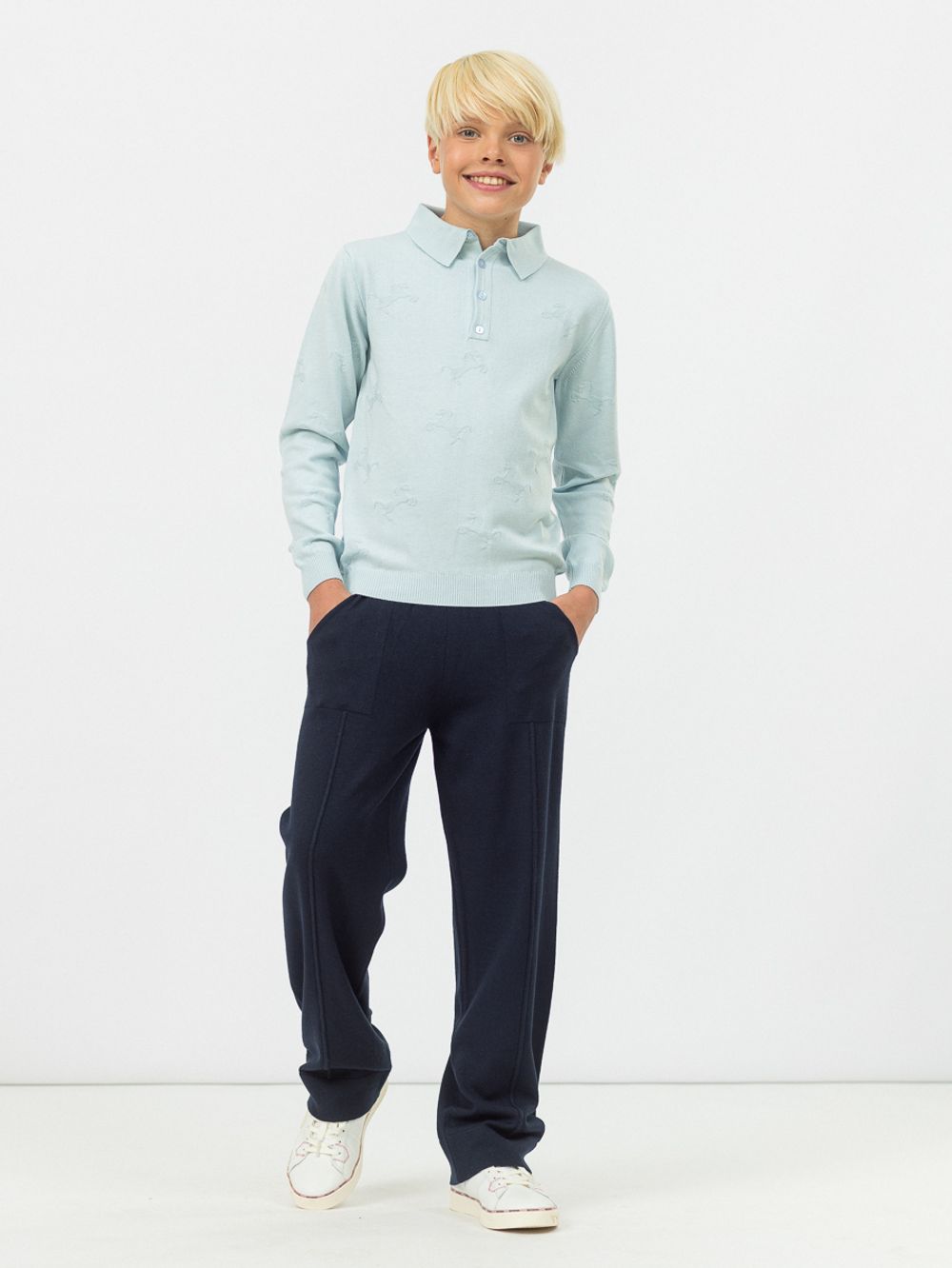 Поло для мальчика с длинным рукавом AT724 голубой