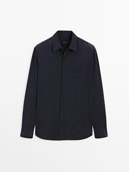 Massimo Dutti Рубашка классического кроя в тонкий рубчик, синий