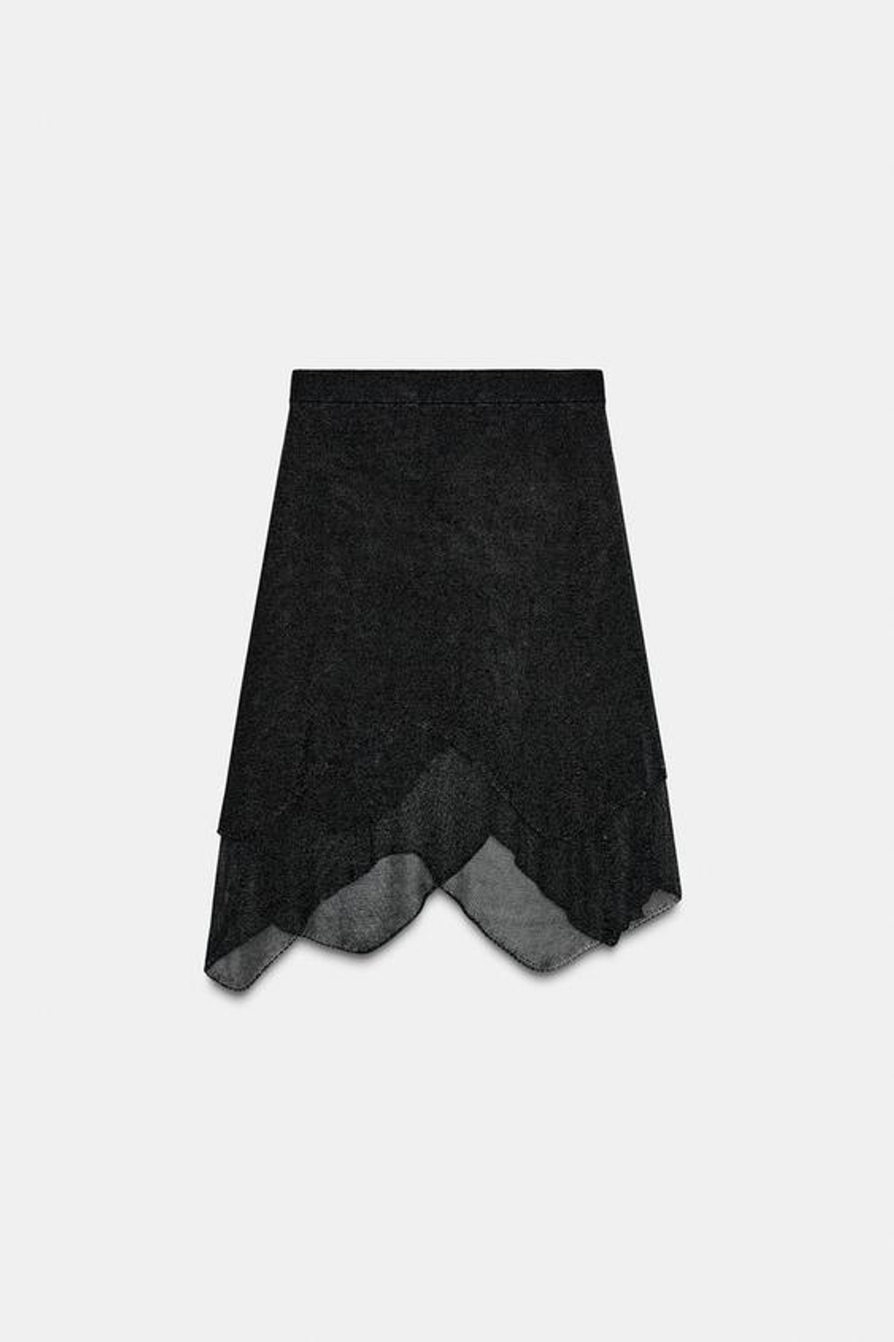 ZARA МЕТАЛЛИЗИРОВАННАЯ ТРИКОТАЖНАЯ ЮБКА, ЧЕРНЫЙ