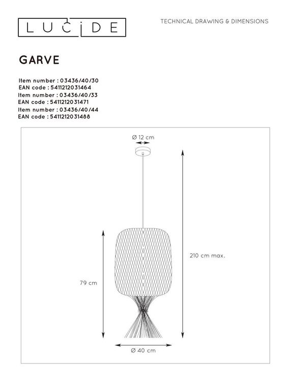 Подвесной светильник Lucide Garve 03436/40/33