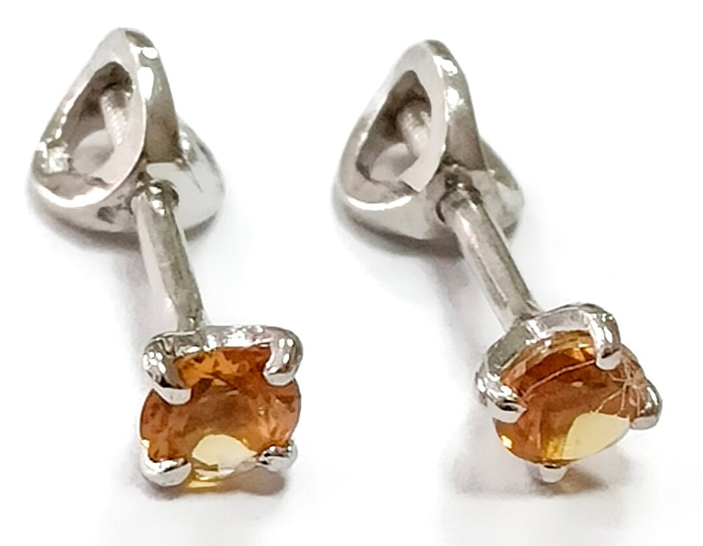 Серьги-пусеты из серебра 925 пробы,вставка цитрин