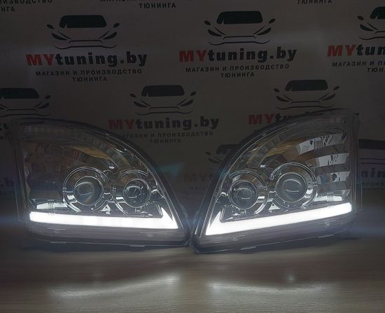 Передние фары Tube Light для Toyota Land Cruisre Prado 120 (03-09) динамические хромированные
